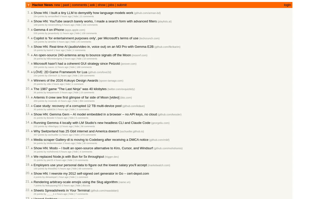 Hacker News screenshot