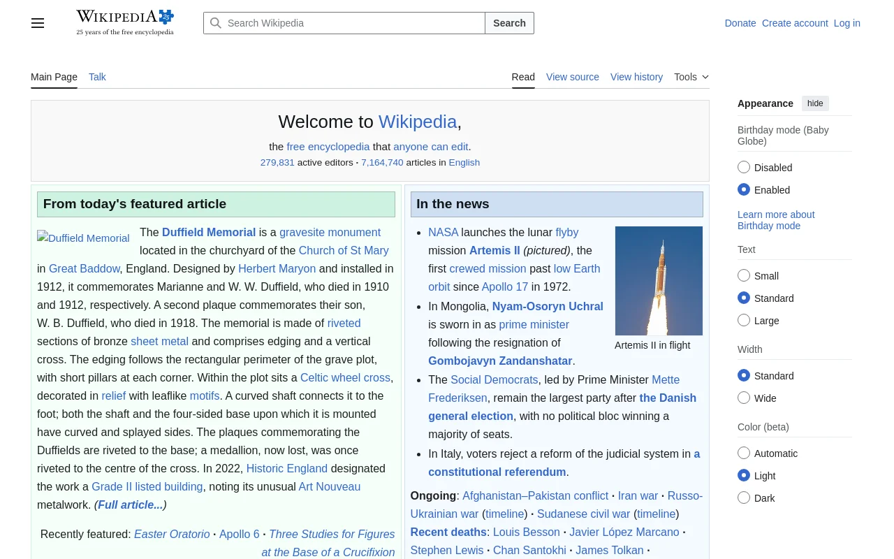 Wikipedia (Lite) screenshot